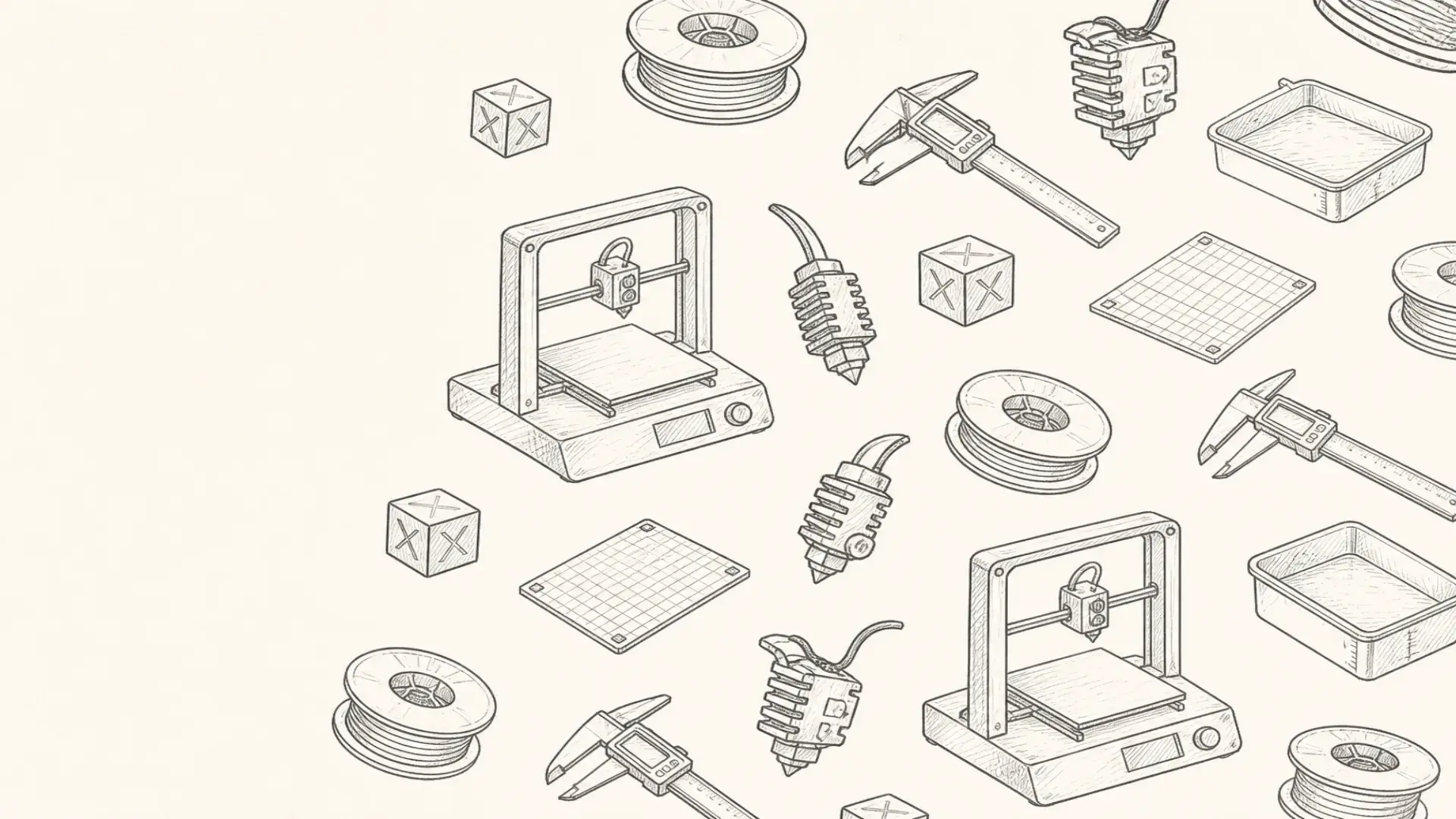 Monochrome pencil sketch pattern of 3D printing gear on warm cream paper