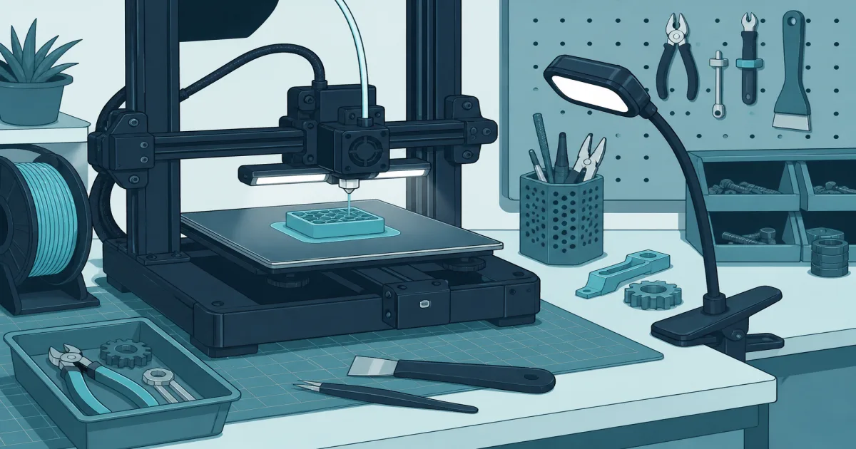 Illustration of an LED light bar lighting a home 3D printer nozzle