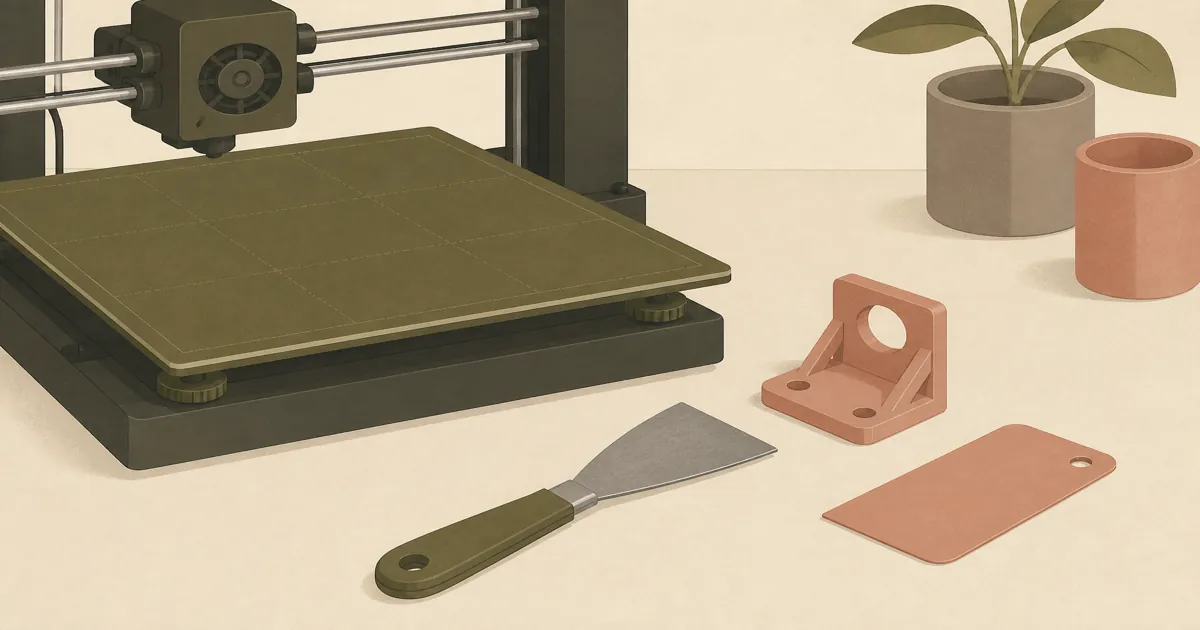 Flat illustration of a metal spatula and plastic scraper on a cream maker desk